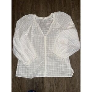 NWT Gap White 100% Cotton White Semi Sheer Peasant Blouse SP
